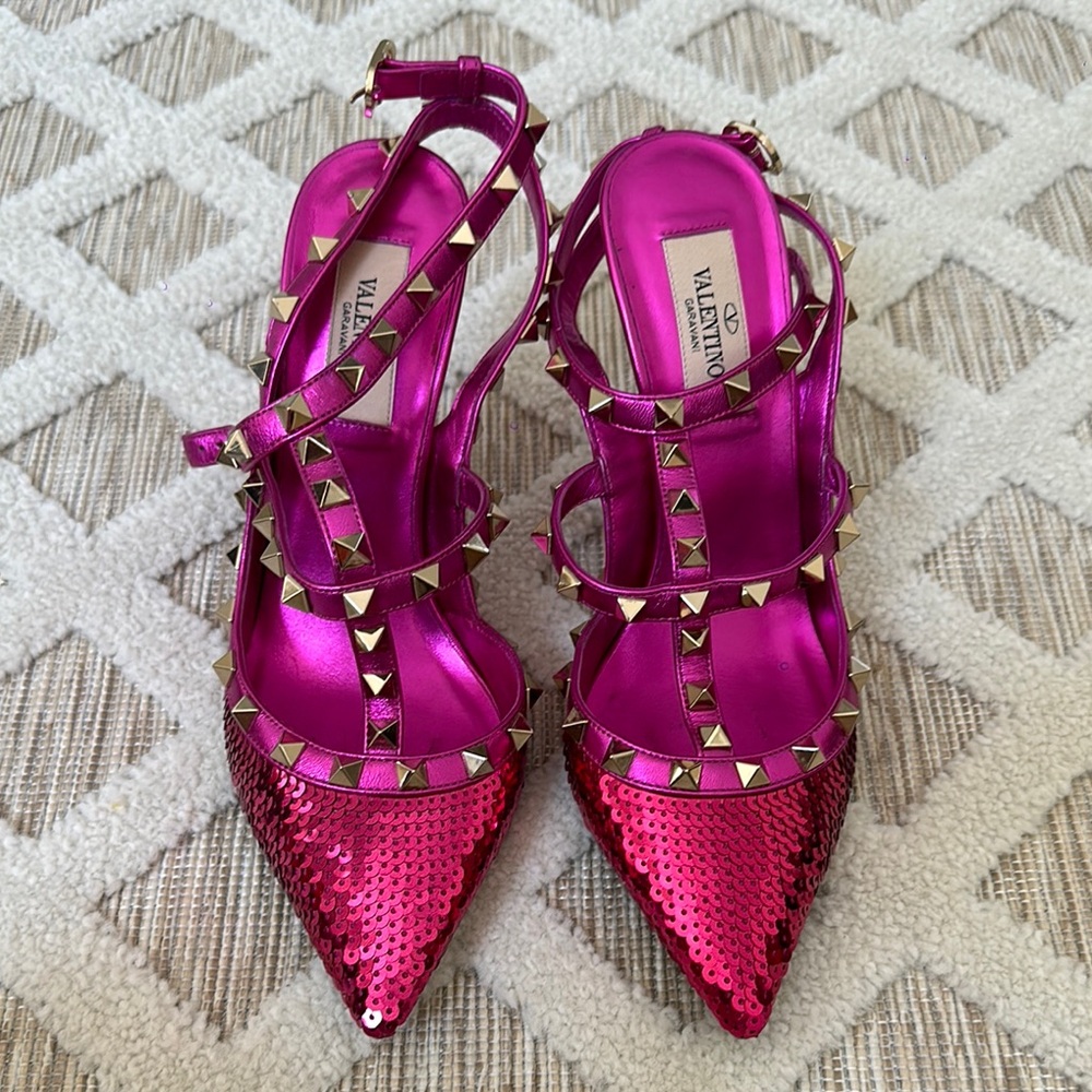 Valentino Pink Rockstud Slingback Heels